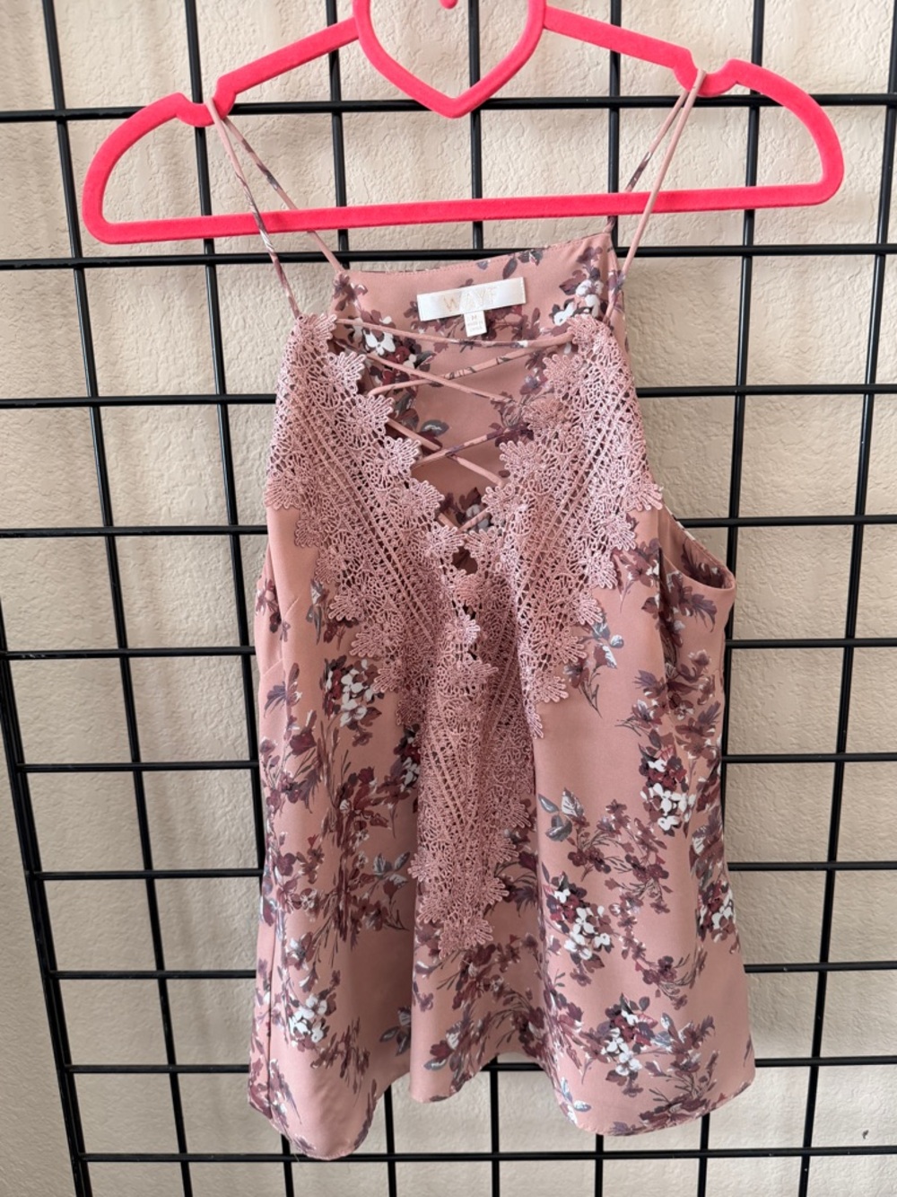 Wayf Dusty Rose Floral Lace Detail Top